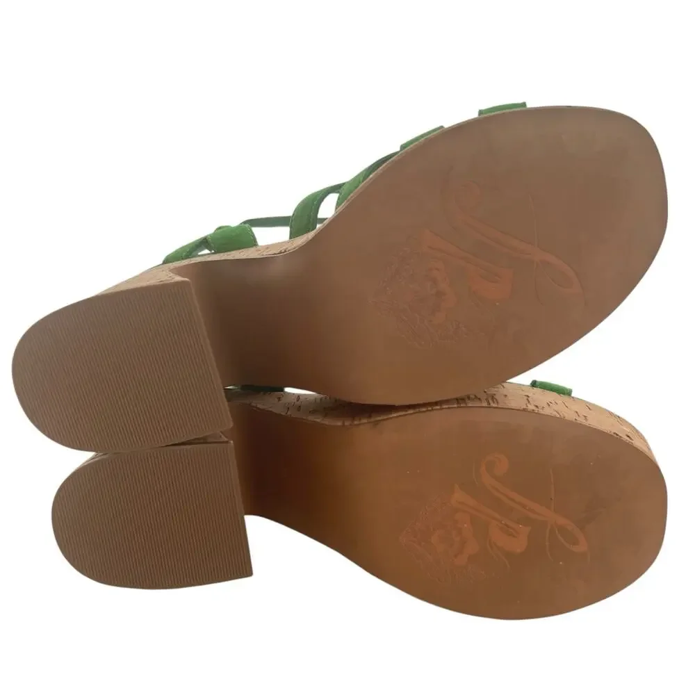 Free People Lisbon MJ Platform Sandals In Goddess Green Suede Size 39.5